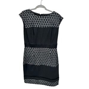 Studio One New York Womens Black White Lace Sheath Dress Size 12 Sleeveless